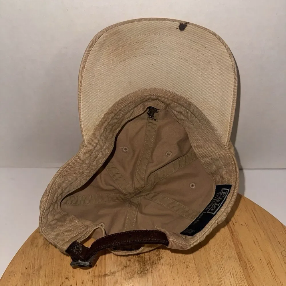 Polo Ralph Lauren Khaki Leather Strap Dad Hat Pony Logo Baseball Cap OSFA